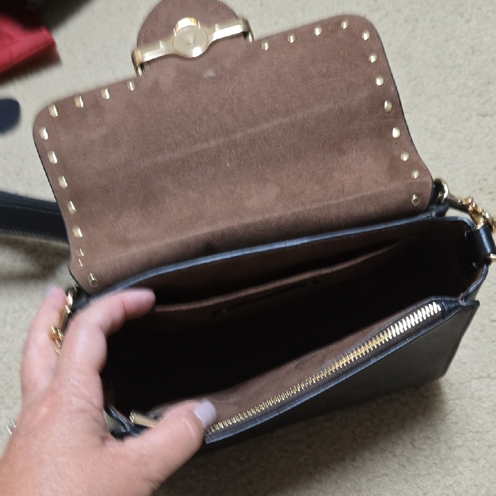 Coach Black and Brown Crossbody Bag with Studded Details
